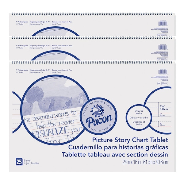 Picture Story Chart Tablet, White, 24x16, 25 Sheets, PK3